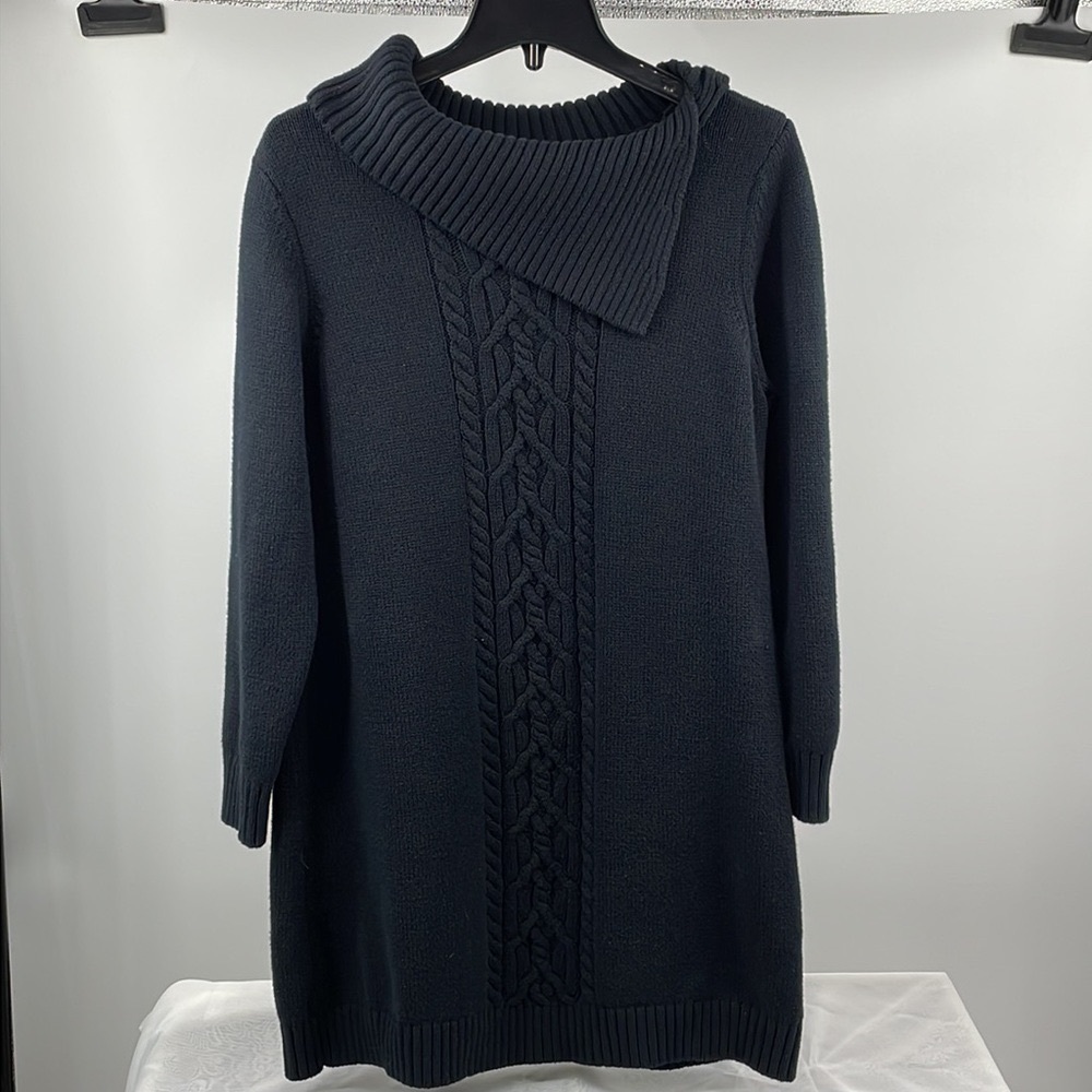 Y2k Black cable knit shawl collar tunic sweater Size Extra Large
